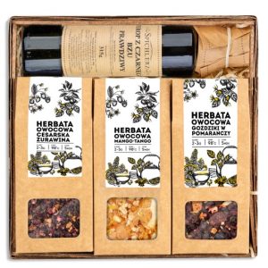 ZESTAW HERBAT 3x50g PREZENT MANGO TANGO HIBISKUS MALWA SYROP JAKOŚĆ