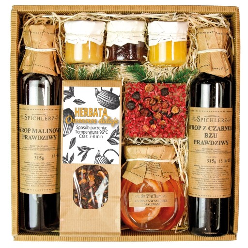 Zestaw Kosz Prezentowy NA ŚWIĘTA Upominek Świąteczny Herbata Miód NATURALNY